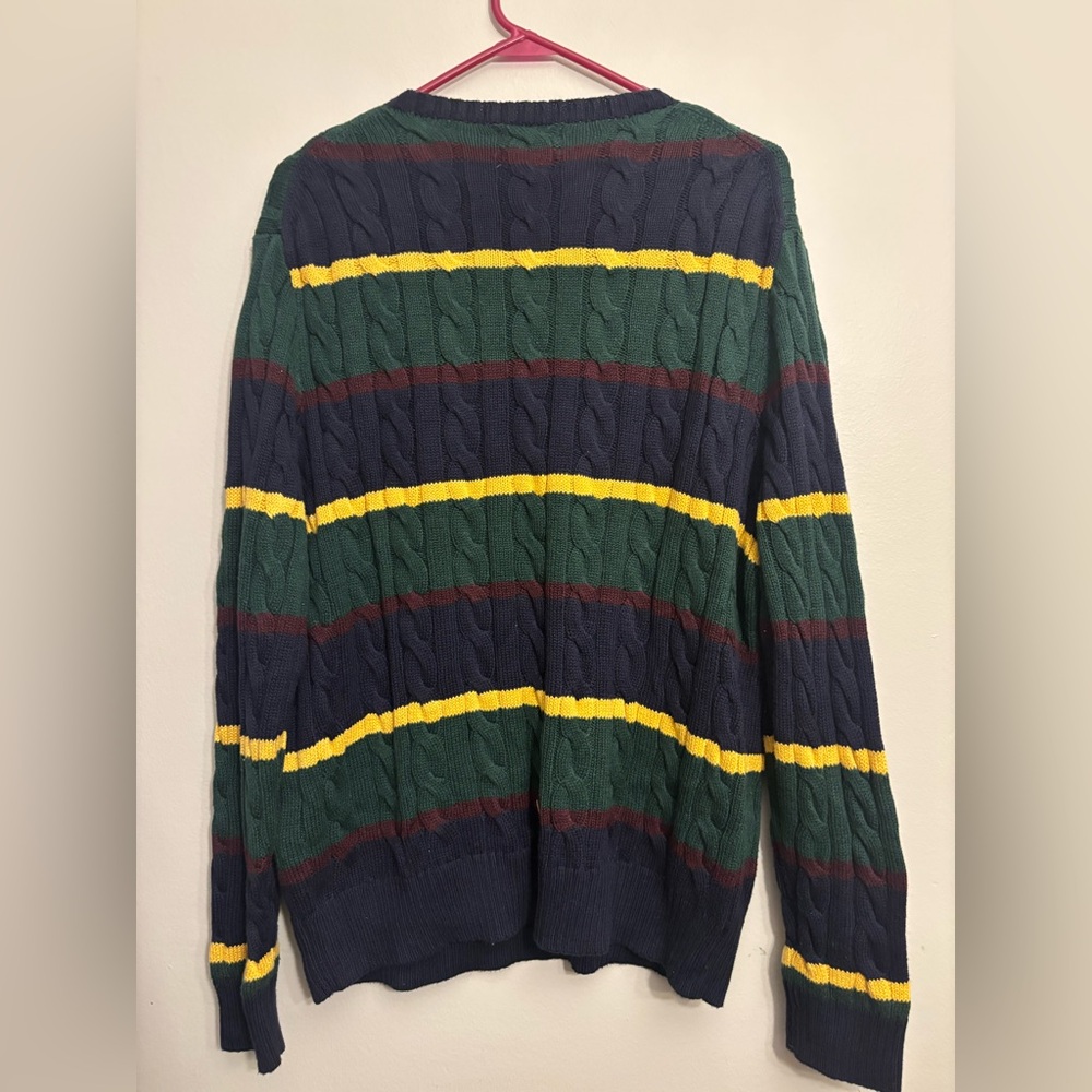 Ralph Lauren Navy, Green & Yellow Striped Cable Crewneck - Picture 5 of 5